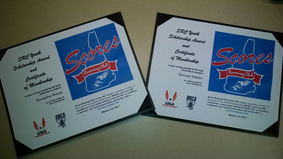 ScoresRunning's tweet photo. Excited to present SRCs first scholarships last night! 2 more to come June 14! #running #NewHampshire #StudentAthletes #weloveourcommunity https://t.co/exUfgIOXqC