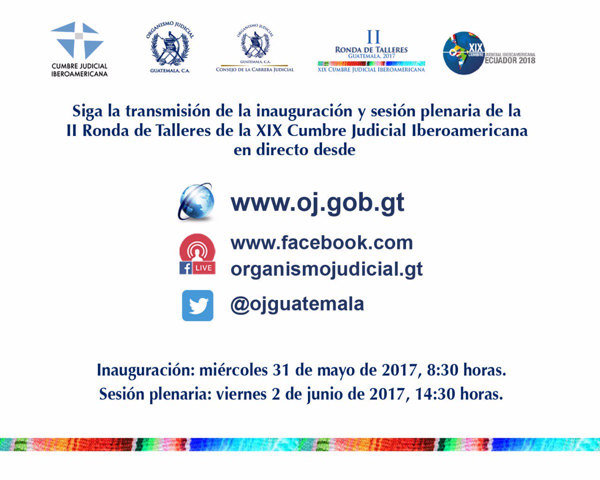 Mañana puede seguir la sesión plenaria de la II Ronda de Talleres de la Cumbre Judicial Iberoamericana, en vivo por oj.gob.gt