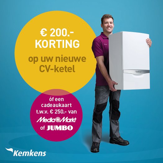 Zomeractie! Nu een #Mediamarkt of #Jumbo cadeaukaart t.w.v. €250 óf €200,- #korting bij een nieuwe cv ketel! ow.ly/AGRF30a9hTK