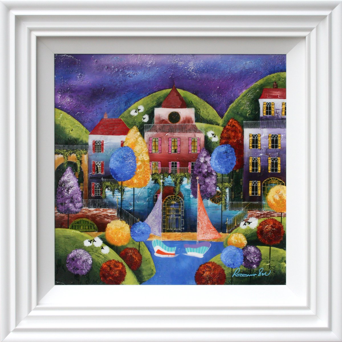 New original paintings by <a href="/RozanneBell/">Rozanne Bell</a> now in stock, 'Purple Skies I &amp; II' £645.00 framed (each)