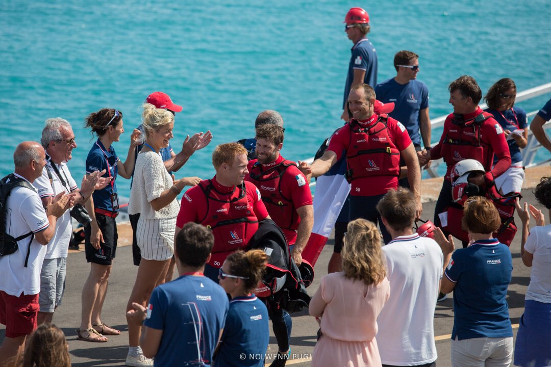 NolPugi's tweet photo. @GroupamaTeamFr win against @LandRoverBAR on Day 3 of @americascup. Racing each other again this afternoon! #touspourlacoupe #AmericasCup https://t.co/I3PLCyQcOj