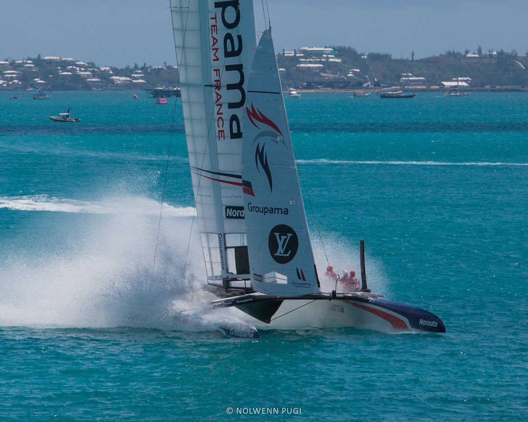 NolPugi's tweet photo. @GroupamaTeamFr win against @LandRoverBAR on Day 3 of @americascup. Racing each other again this afternoon! #touspourlacoupe #AmericasCup https://t.co/I3PLCyQcOj