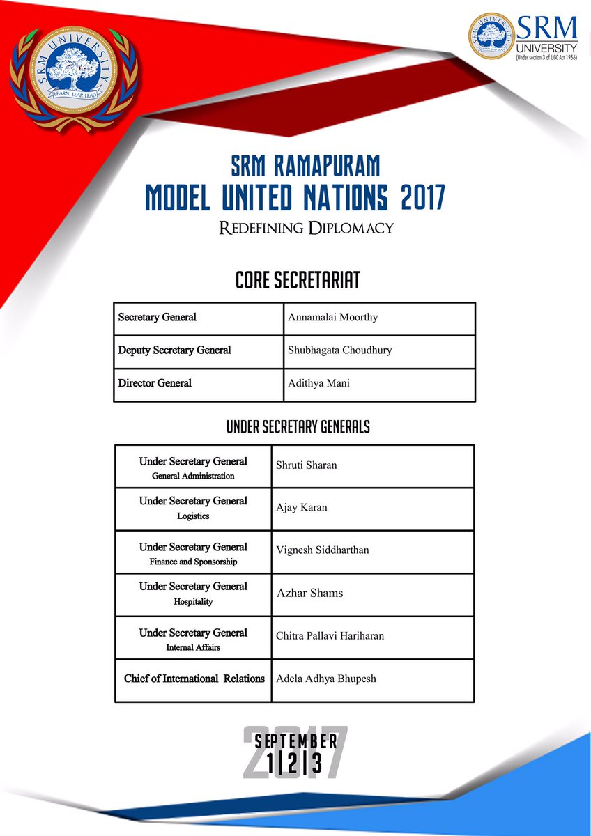srmrmun's tweet photo. Releasing the Secretariat of SRM Ramapuram Model United Nations 2017 , Chennai (India)
Be there or No where..!
#SRMRMUN
#RedefiningDiplomacy https://t.co/8i1yLD5Cnm