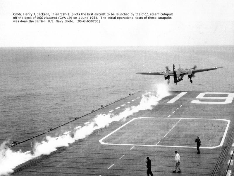 #ThisDayInHistory The First test of a steam #catapult from #USSHancock. #USHistory #MilitaryHistory #Military #USNavy #Navy #Carrier #S2F-1