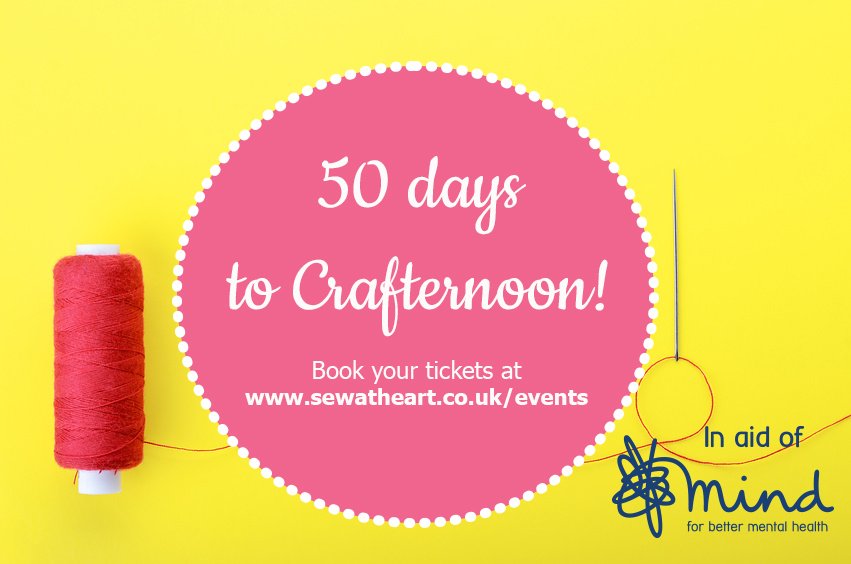 sewatheart's tweet photo. 50 days till our #crafternoon in aid of @MindCharity on the 22nd July. Purchase your tickets at https://t.co/dgZbdVS2qJ #sewing #surrey https://t.co/IJ1azgk0aY