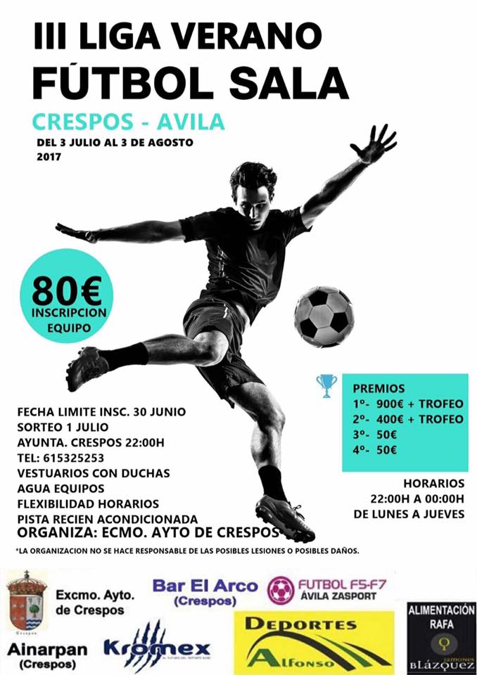 radioadaja's tweet photo. Inscripciones abiertas para la Liga de Verano de Fútbol Sala en Crespos https://t.co/yC9lp9FopR https://t.co/9Fn61eKl0L
