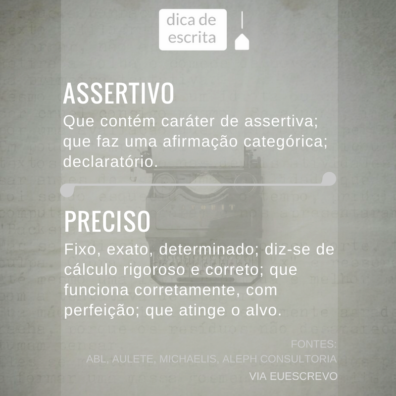 euescrevo_'s tweet photo. Você sabe qual a diferença entre #assertivo e #preciso? Fica aqui nossa nova #dicadeescrita. Saiba mais aqui: https://t.co/e6eTaKCpkA https://t.co/IXkOxH7oZX