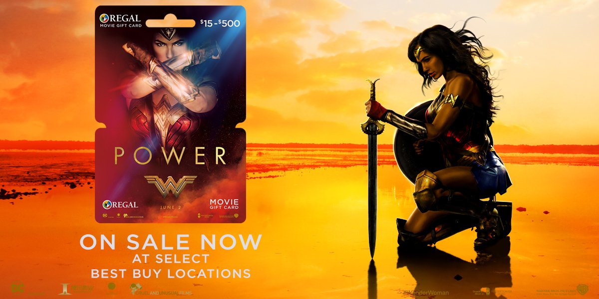 RegalMovies's tweet photo. FOLLOW us &amp; RT for a chance to win a $25 #WonderWoman Regal Cinemas gift card - now on sale a select @BestBuy locations! #giveaway https://t.co/b2xtKZrF3F