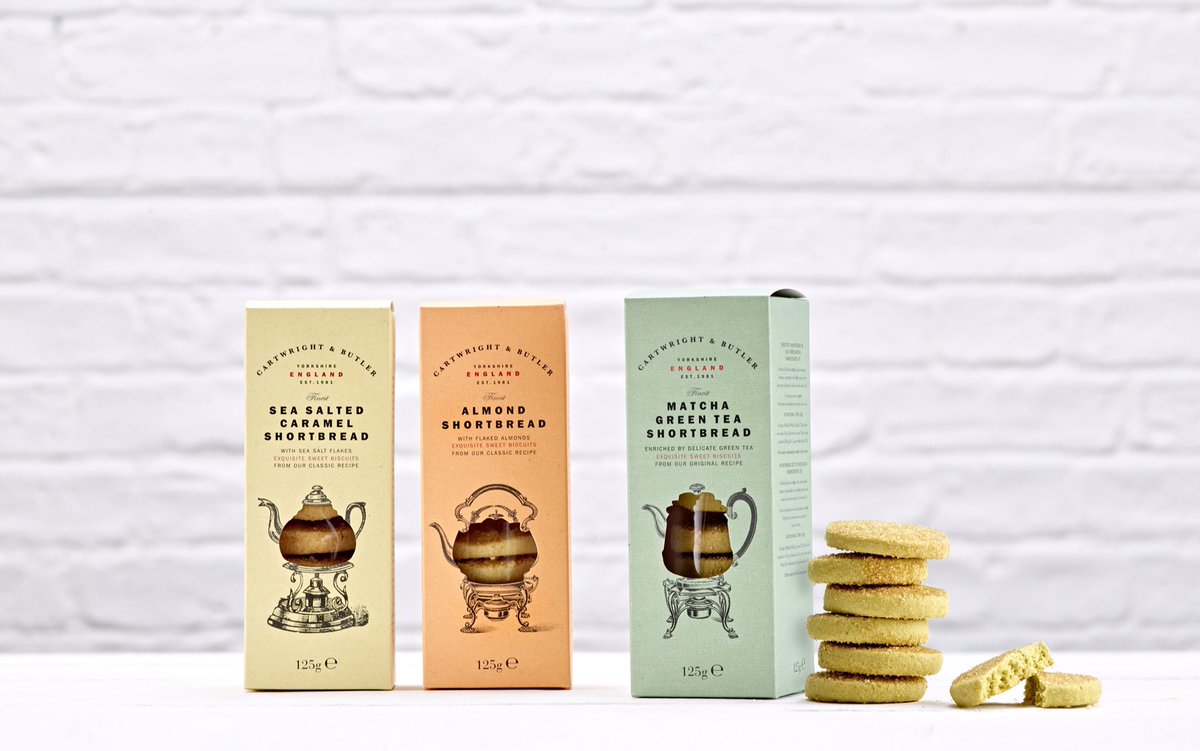 briggsandco's tweet photo. Our latest @CartwrightandB packs have arrived ☕️  #GetTheKettleOn #packagingdesign #shortbread #biscuits #matcha https://t.co/fVzkmeTol8
