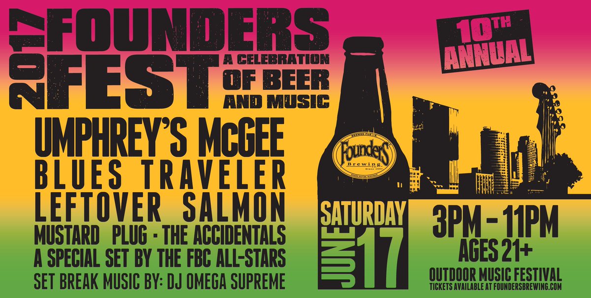umphreysmcgee's tweet photo. Tunes, beer, and more tunes &amp; beer. What more could you need? 
Join us for @foundersbrewing 10th annual #FoundersFest on Saturday, June 17th https://t.co/gfc4XGOAQ3
