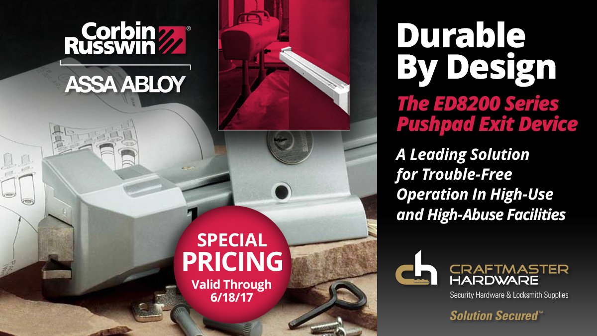 CraftmasterHard's tweet photo. #SpecialPricing on @CorbinRusswin #ED8200 #HeavyDuty #PushBar #PushPad #Panic #ExitDevice Valid thru 06/18/2017 https://t.co/QtvqIbYEyY https://t.co/01CzOFRU3s