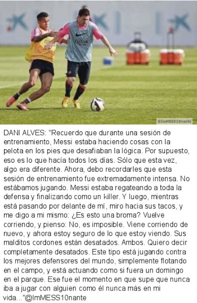 lnconcebible's tweet photo. El día que @DaniAlvesD2 supo que nunca más encontraría a alguien como Messi... Lo cuenta en 'The Secret' [@PlayersTribune ] https://t.co/ubj27ipvYB