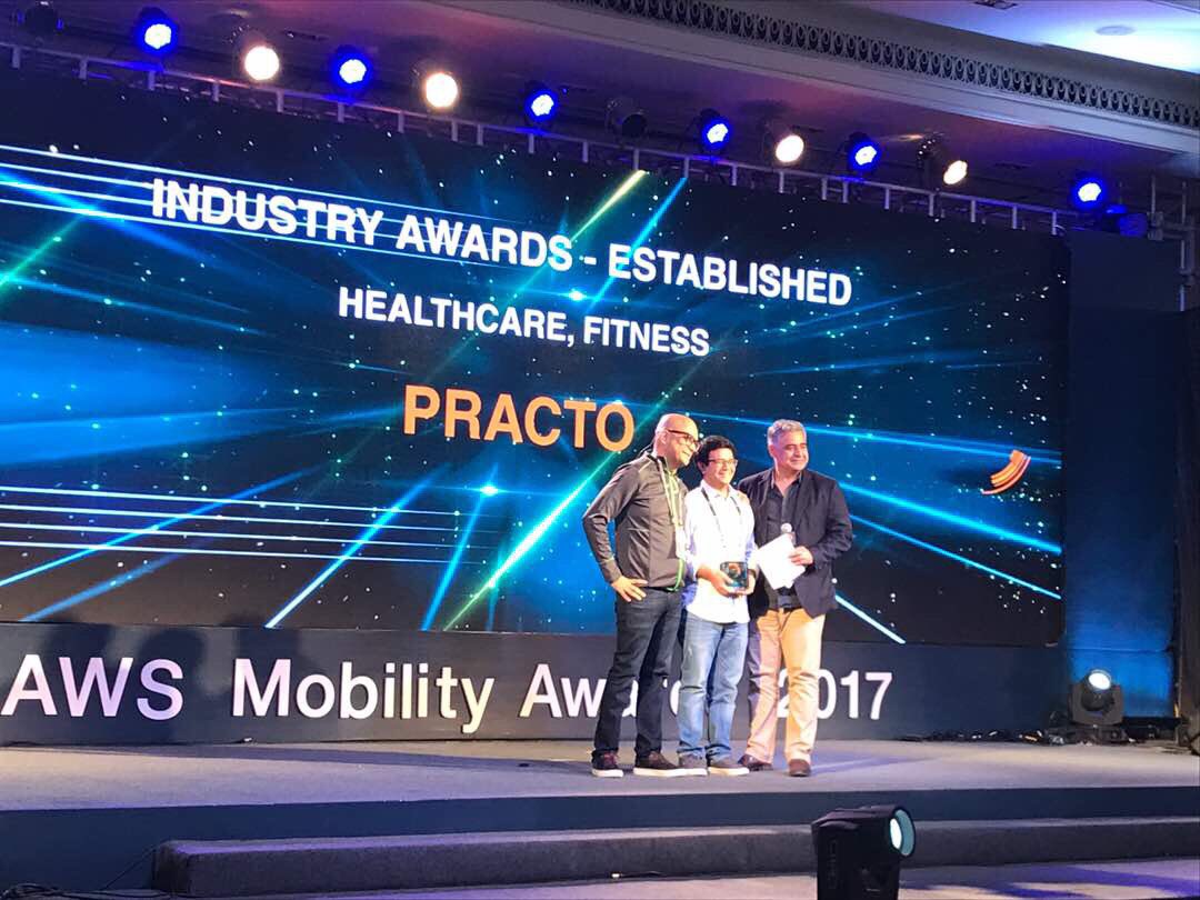 Practo's tweet image. We are thrilled to be awarded the best Health, Fitness, Lifestyle & Medical app of the year at the #AWSMobilityAwards 😀