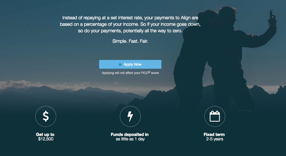 TruStage's tweet image. What if your loan payments were based on a % of your income? That's what @HelloAlign is all about! ht.ly/JlRh30cc0K8 @cmfgventures