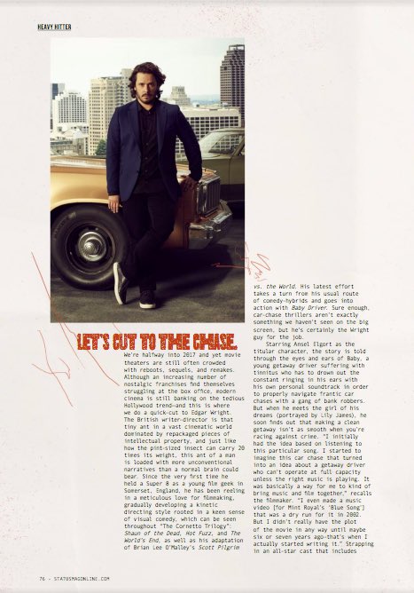 edgarwright_fan's tweet photo. #EdgarWright #STATUSMagazine June 2017 Film Issue
#BabyDriverMovie
https://t.co/mFN0T2gx0S https://t.co/WL90g9xe0o