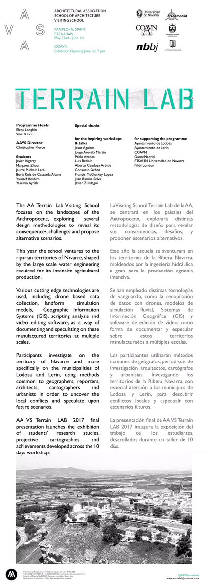 juanraselva's tweet photo. All welcome to the final presentation today 7 pm @COAVNavarra #terrainlab @AAVisitingSchoo @etsaunav https://t.co/iiUOkQOsZZ