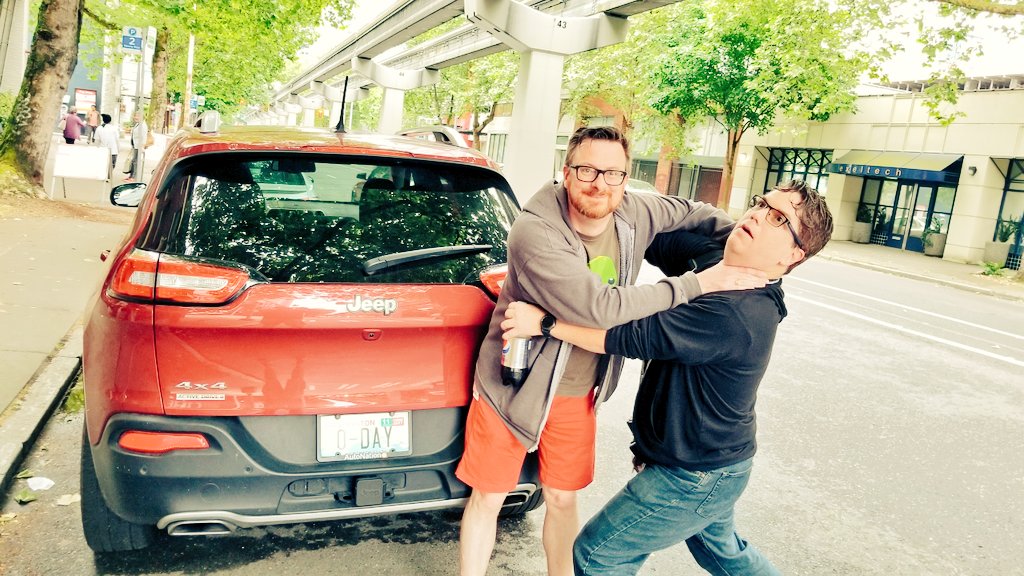 jaysonstreet's tweet photo. Here's @blowdart showing that yes some #AwkwardHugs are more awkward than others! But #YOLO #HugLyfe! :-) https://t.co/nSJInMiGis