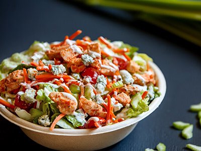 133_queen's tweet photo. Mmm...buffalo! Romaine, blue cheese, cherry tomatoes, carrots, celery, greek yogurt ranch, buffalo sauce. Full menu https://t.co/tNqRBRdl6z https://t.co/h66n1c3ouB