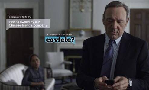 entertainedme's tweet photo. #houseofcardsseason5 is getting really meta this season #Covfefe https://t.co/o4ZLKZGDWC