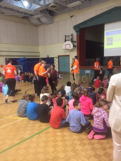 Bridgewater Superstore handing out nutritious treats at our monthly assembly.  <a href="/SuperstoreNS/">Atlantic Superstore</a> @SouthShoreRSB
