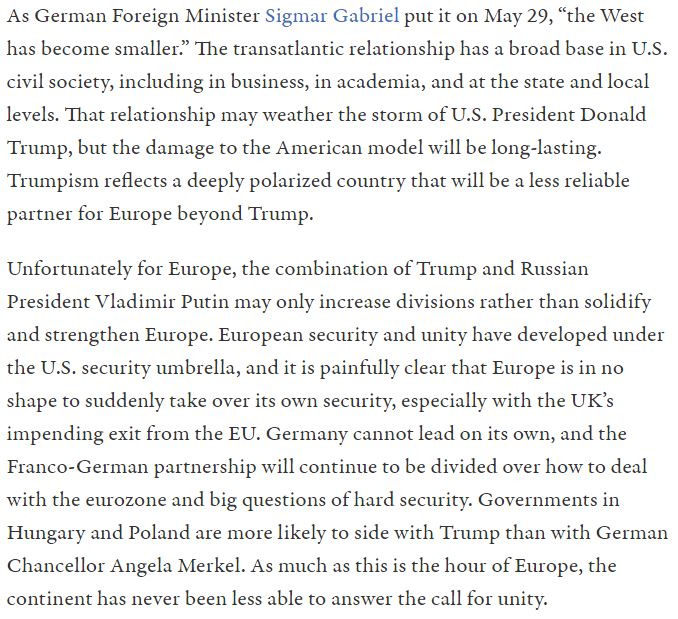 TrnsAtlantic's tweet photo. .@Judy_Dempsey Asks @Carnegie_Europe: Will Trump Make Europe Stronger?https://t.co/ksBpWs6lnt Executive Director @StephenFSzabo's response: https://t.co/LRrt8sq4MQ