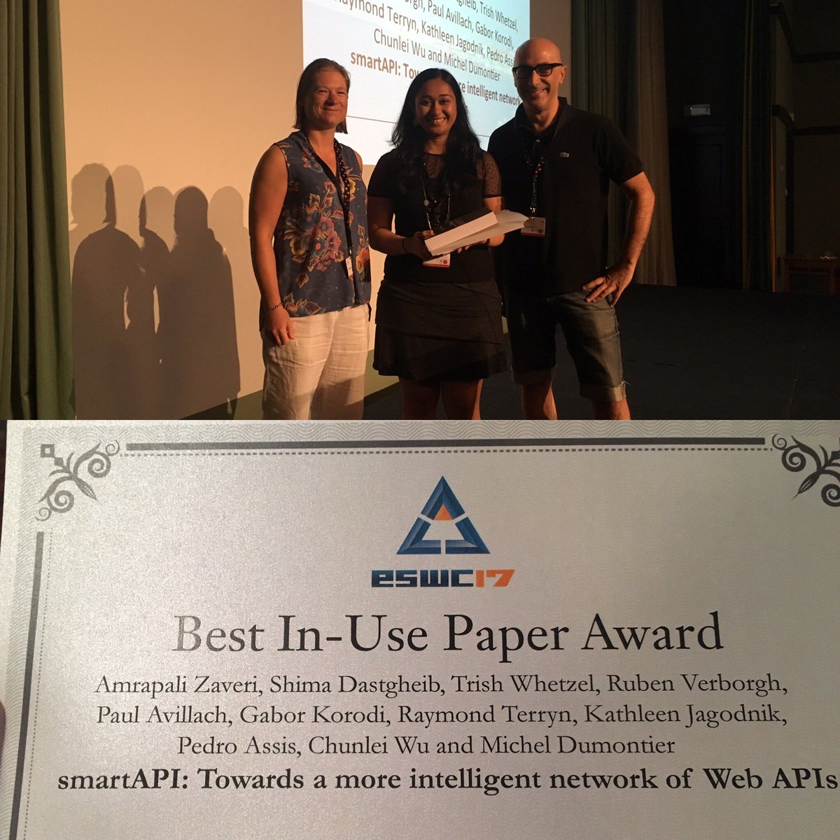 amrapaliz's tweet image. Won the best in-use paper award for our #smartAPI work! Congrats to all co-authors! #eswc2017 #api #FAIR
