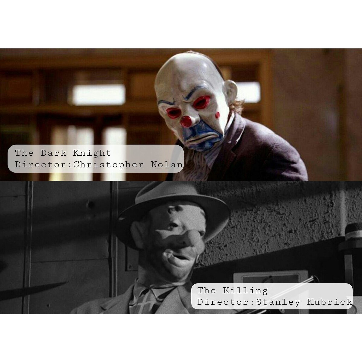 DreamAuteur's tweet photo. Christopher Nolan's homage to Stanley Kubrick's The Killing. 
 #movies   #moviequote  #thedarknight #christophernolan #joker #stanleykubrick https://t.co/A9hDqDVlPU