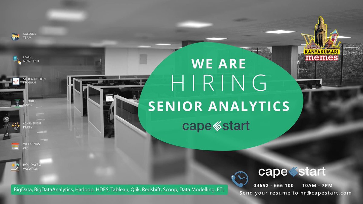 kanyakumarimeme's tweet image. Immediate Job openings in #Capestart! 
Kindly do send your resume to : hr@capestart.com.

#Capestart giving priority to kanykumarians 😊
