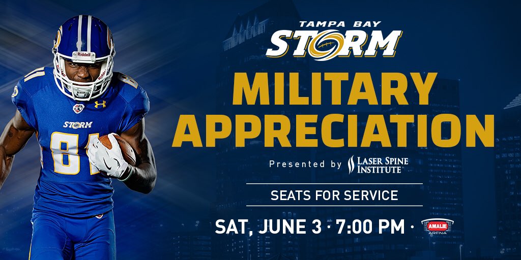 TampaBayStorm's tweet photo. Military Appreciation Night is around the corner! Don't forget to take part in our Seats For Service Program 🇺🇸

➡️https://t.co/LY6kvBKT1v https://t.co/N5aqd5h7M3