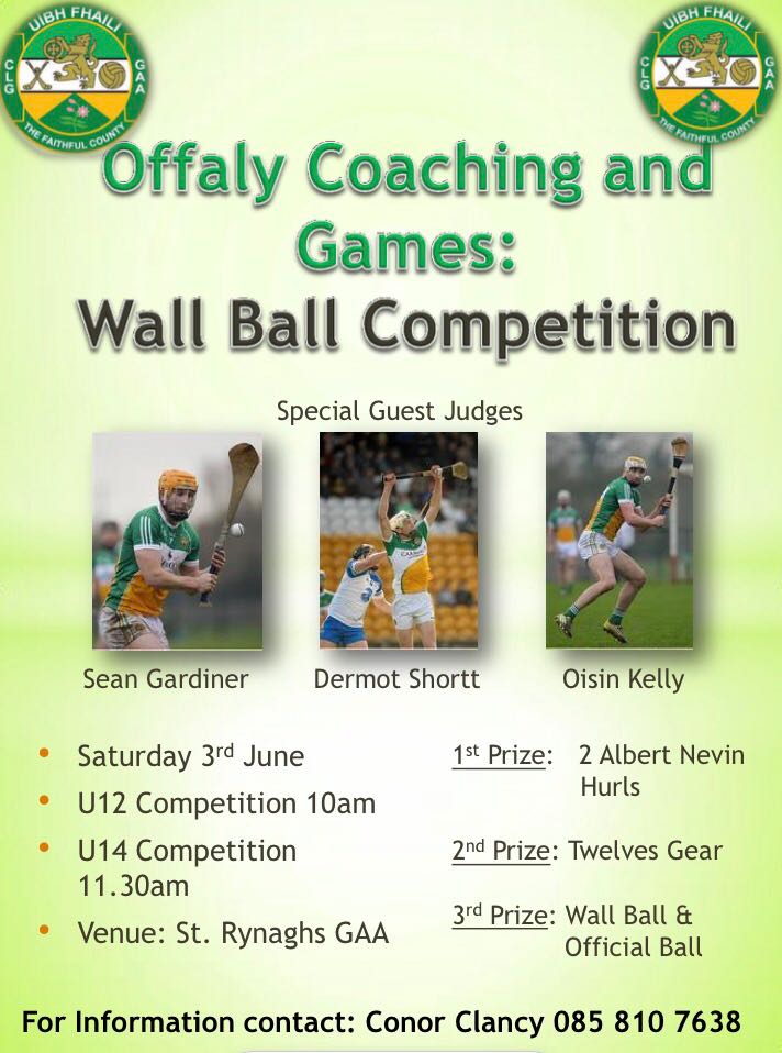Offaly_GAA's tweet photo. Offaly Coaching and Games Wall Ball competition this Saturday morning with special guest judges and prizes on the day https://t.co/1y6llKeMoj