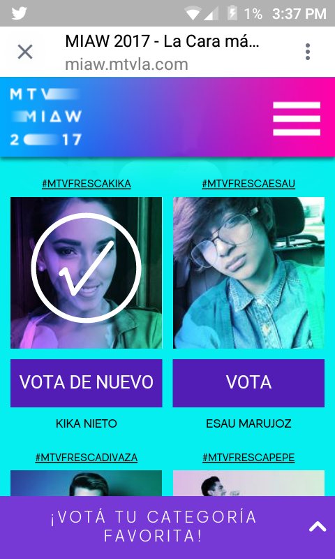 04ana1995's tweet photo. @_kikanieto Votando ando 🙋🙋🙌🙌
#MTVFrescaKika 
#PREMIOSMTVMIAW https://t.co/CSVe7TofQL
