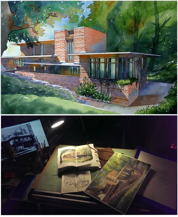 bit.ly/2sjfnqP
Acuarela de una casa de #FrankLloydWright
Malcolm Willey State