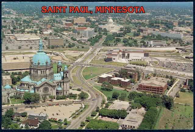 Downtown St. Paul Minnesota, 1960's  Aerial view, St paul minnesota, City  hospital