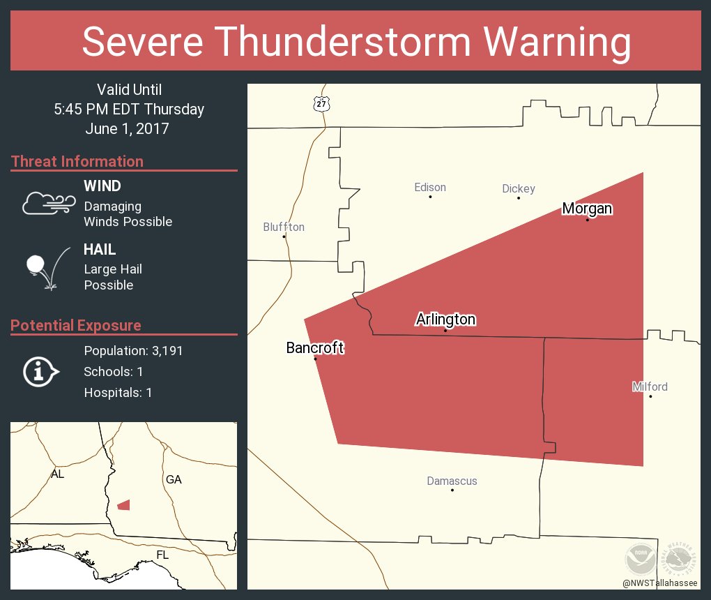 Severe Thunderstorm Warning including Arlington GA, Morgan ...