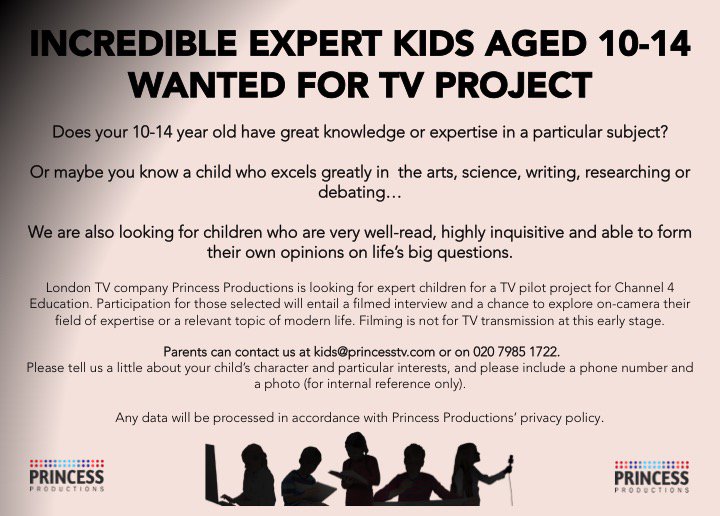 princesstv_cast's tweet photo. @3rdenfieldbb PRT? Do you know a very bright, free-thinking 10-14yo into eg science or news/politics/writing/debating. Fun new TV project. https://t.co/XK6KFBItlE