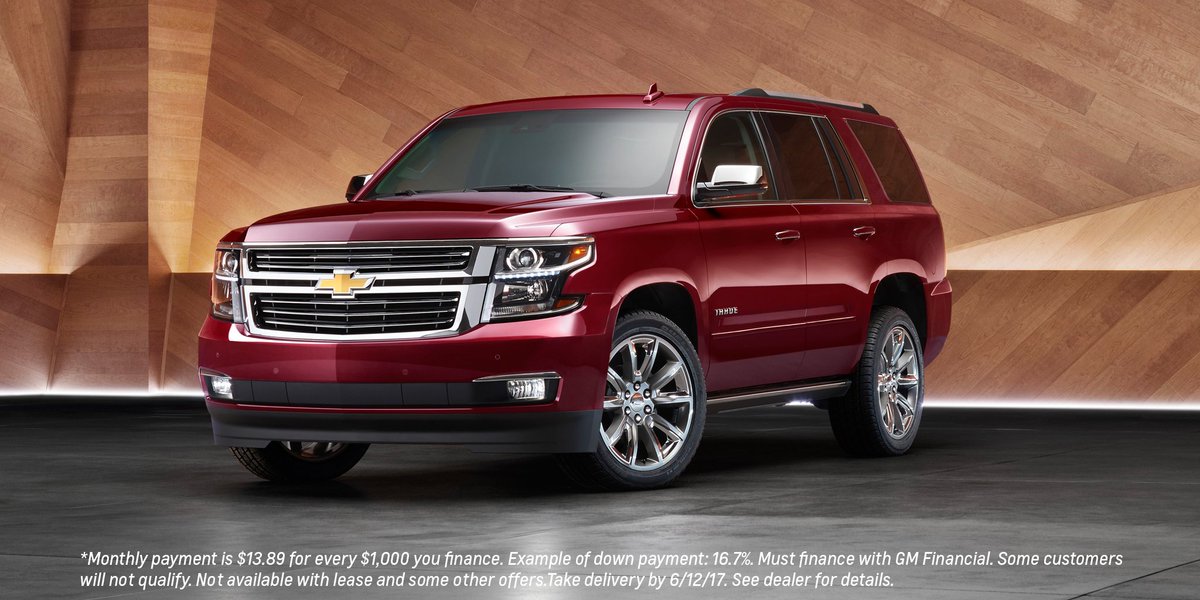 PerryAuto's tweet image. Exude confidence. Qualified buyers now get 0% APR financing for 72 months on all 2017 #ChevyTahoe models.* pbxx.it/wWJMbh