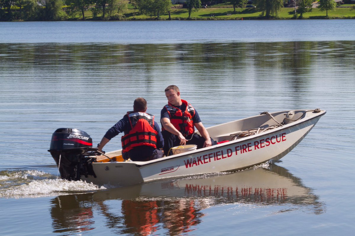 Wakefield Fire Dept. conducted boat training today.  We launched our Boston Whaler and Avon inflatable from Veterans Field.
