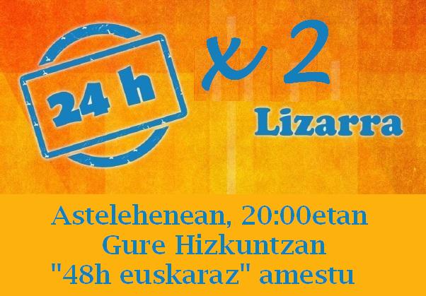 baietz48's tweet photo. Astelehenean 20:00etan #Lizarra|ko Gure Hizkuntzan: imagina ditzagun "24x2 ordu euskaraz". https://t.co/fMQtolfQAG