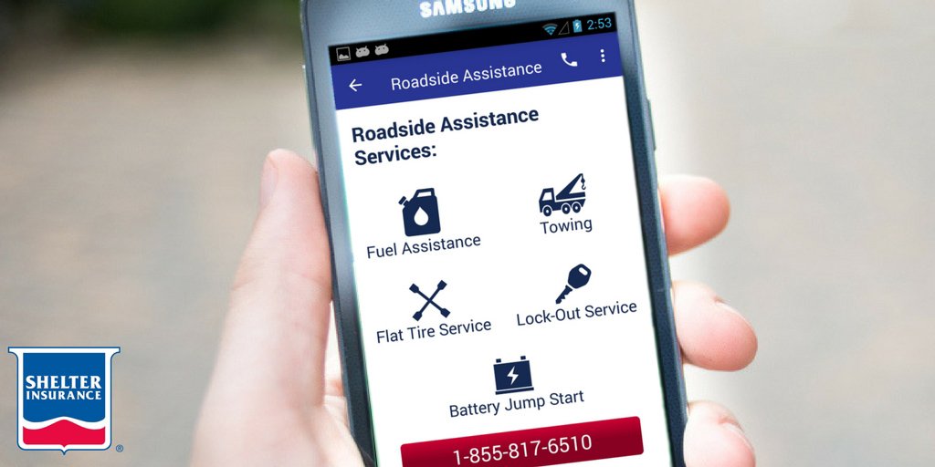 Roadside Assistance is just a few taps away with the Shelter Mobile App: shelterinsurance.com/mobile/