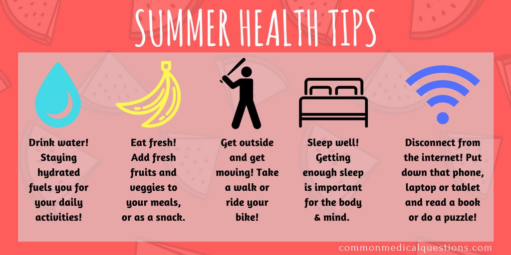 Daily Health Tips On Twitter Stay Healthy This Summer With These Tips Healthtips Healthy Livewell Eatwell Wellness Fitness Exercise Getoutside Hydrate Veggies Https T Co Kqto0pt5ez
