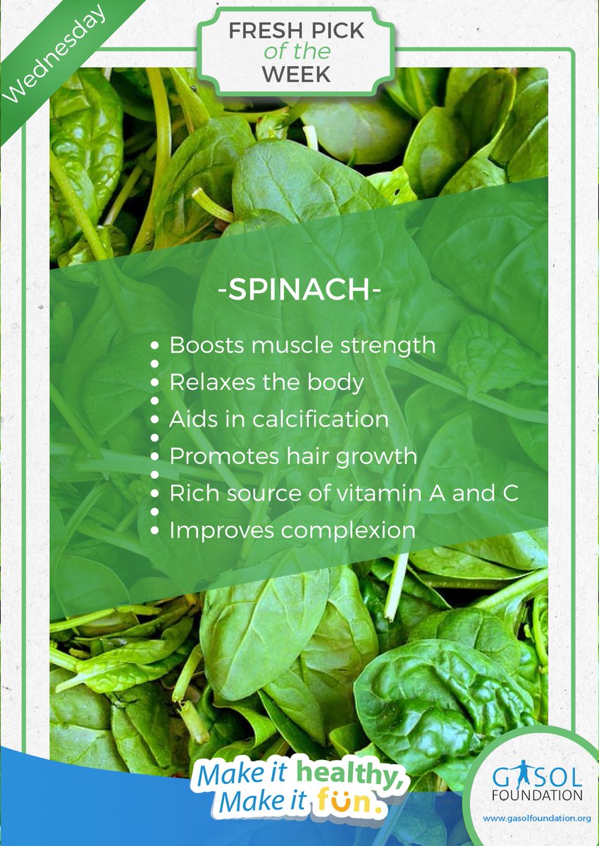 GasolFoundation's tweet photo. #FreshPickoftheWeek Even without Popeye's recommendation, #spinachs contain more nutrients per calorie than any other food on the earth! https://t.co/kG4Nc4SRll