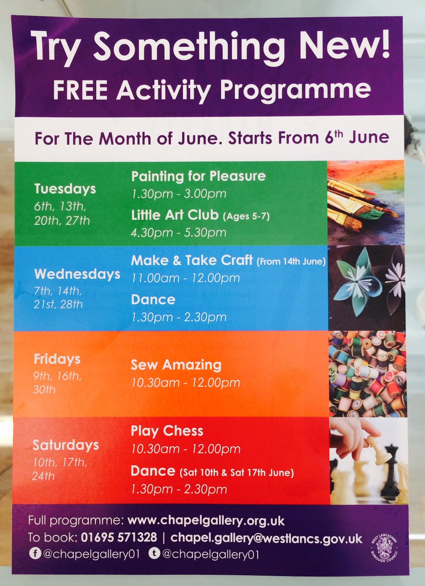 FREE Activity Programme starts 6th June for a whole month 👍
#June #painting #LittleArtClub #craft #dance #sewing #chess