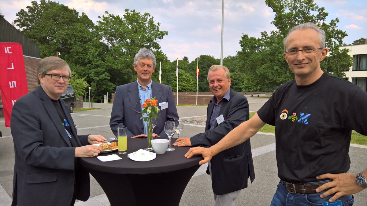 RangaDesh's tweet photo. #EASIID @Steve_Will_IBMi #Ibmi serious business is over. Now the lighter part @michelvdp &amp; Philippe vandenbusshe enjoying drinks and food https://t.co/UI5Z4sJAbo