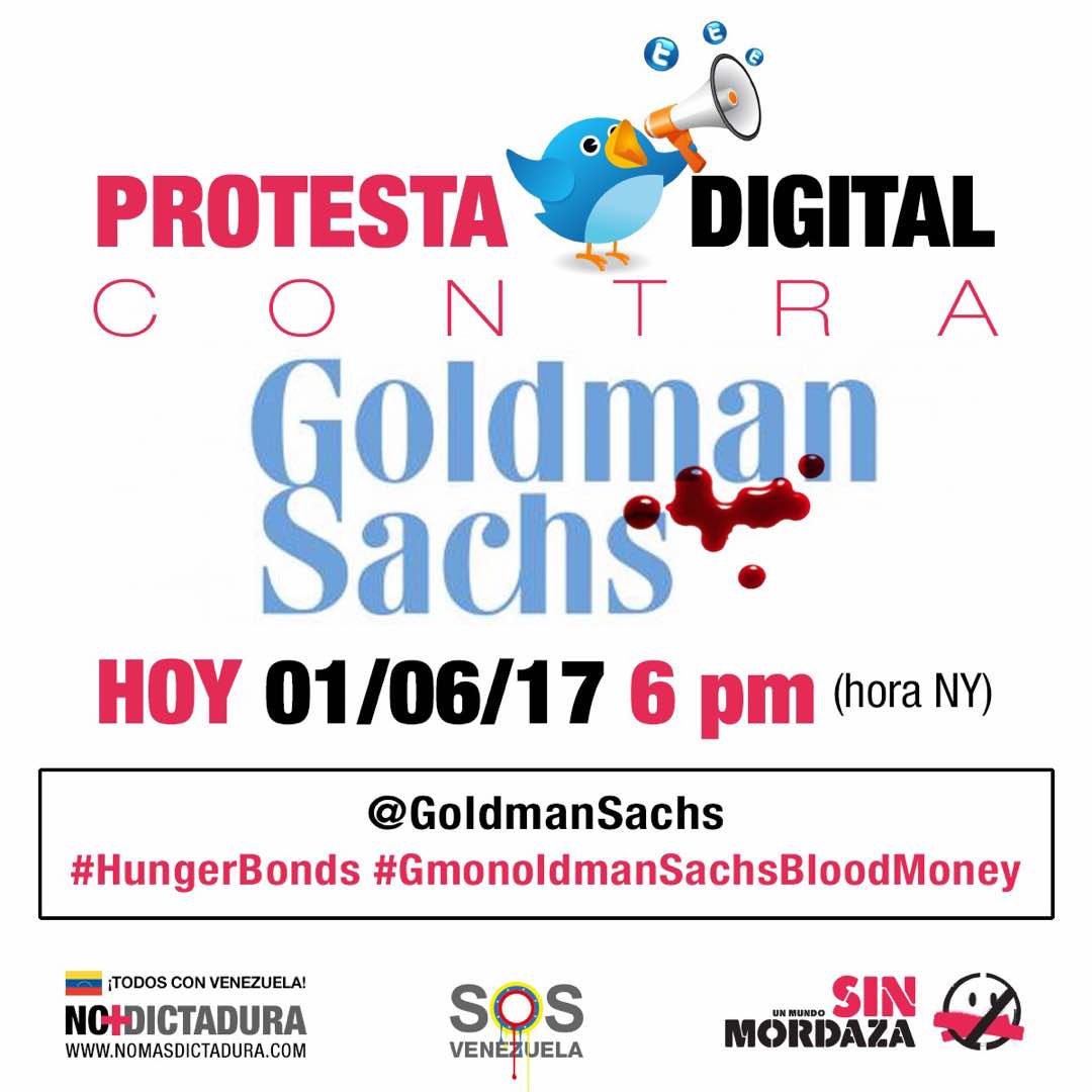 . <a href="/GoldmanSachs/">Goldman Sachs</a> le dio $865 millones de dólares a la dictadura de Maduro en #Venezuela a cambio de unos bonos. ¡Rechacemos esta inmoralidad!