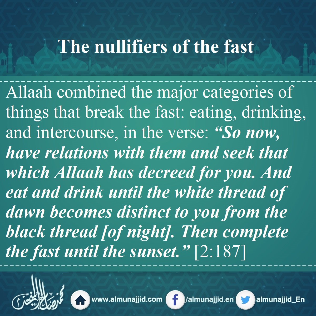 almunajjid_En's tweet photo. The nullifiers of the fast
#fasting #Siyaam #Sawm #nullifiers #eating #drinking #intercourse https://t.co/EPBqWaKzXa