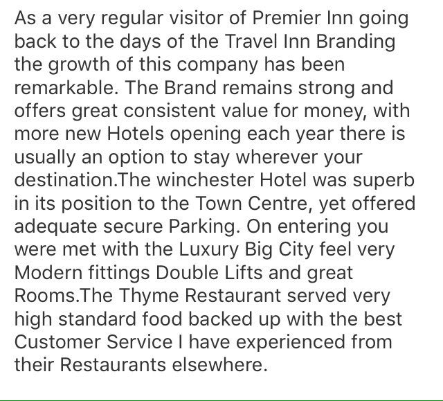 winchester_pi's tweet photo. Reviews like this are the best!!  #teamwinchester #mostlovedhotelbrand @scott_novell @sarahvfrost1 https://t.co/LVNFwDHqet