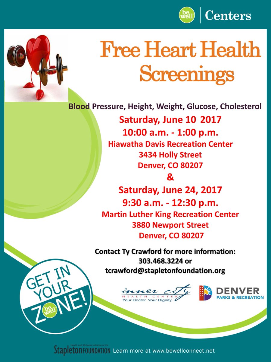 bewellconnect1's tweet photo. Free Heart Health Screenings!  #Denver #GetInYourZone #MensHealthMonth #heartdisease #hearthealth https://t.co/twzNckWHue
