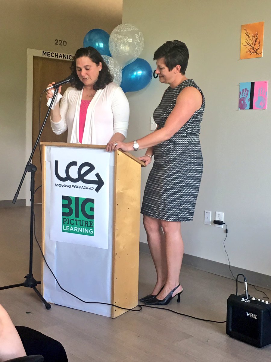 LCE_BPL's tweet photo. Pam &amp; Ms. Duff about to present the diplomas! 🎓 @bigpiclearning @LeominsterPS #realworldlearning #graduation #classof2017 #LCE https://t.co/WDfJTZ4fas