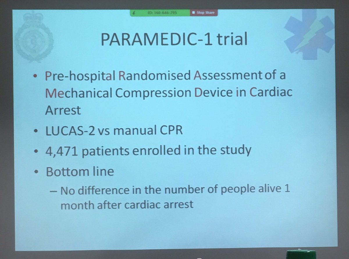 Next discussion the recently completed research project the PARAMEDIC-1 trial. Mechanical Lucas v Manual CPR #PrehospitalResearch
