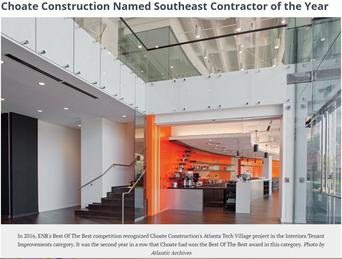 Hang on to your hard hats -- we've got BIG news! Choate was named 2017 Southeast Contractor of the Year by <a href="/ENR_SE/">ENR Southeast</a>! ht.ly/884t30ceEyg
